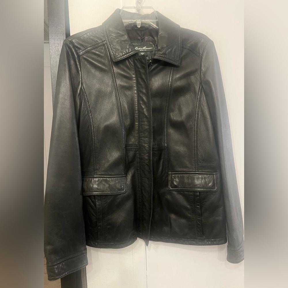 Eddie Bauer Dark Brown Lambskin Leather Jacket Womens M Excellent Vintage